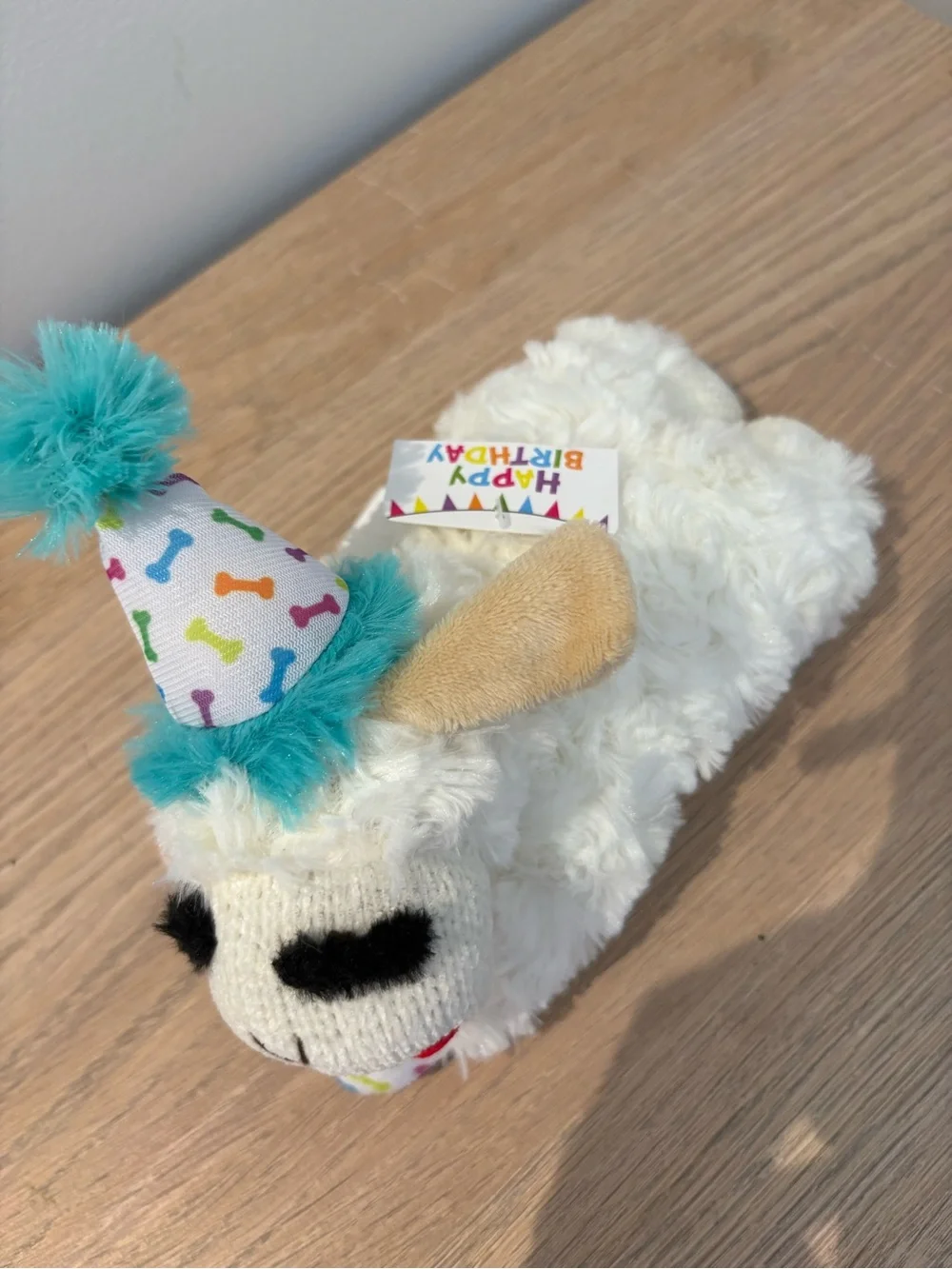 Plush White Birthday Party Lamb Toy with Turquoise Accent